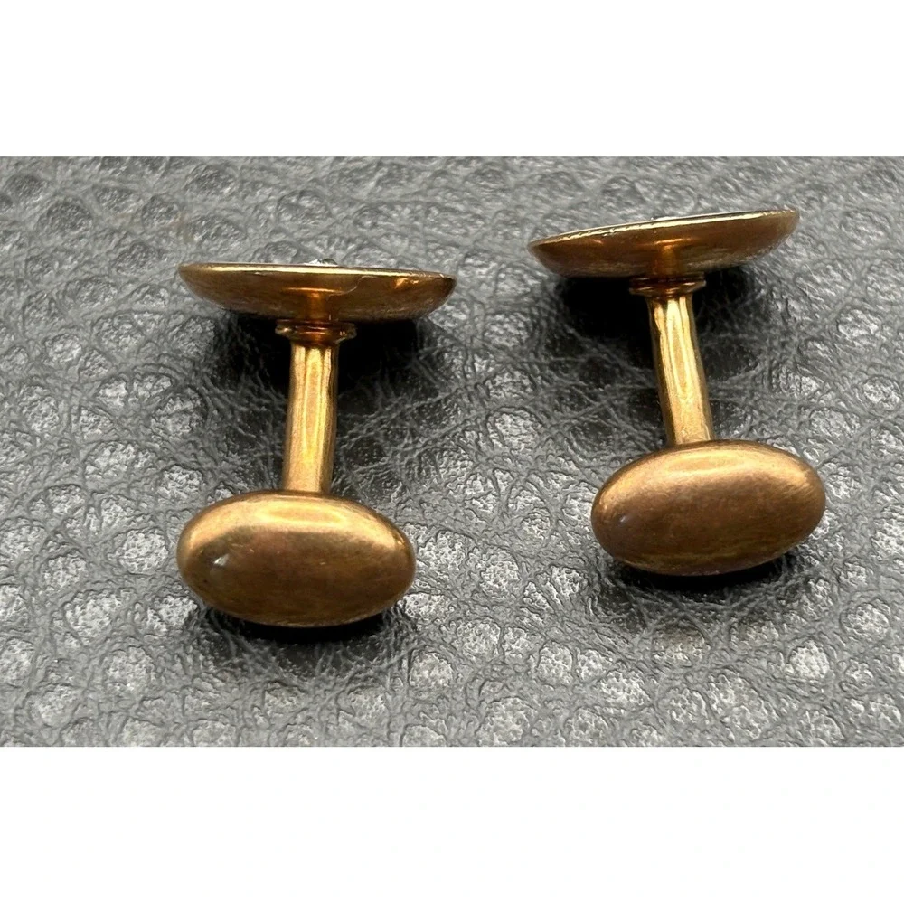 Carter & Howe 14K Gold Mother of Pearl Blue Enamel Diamond Cufflinks Art Deco